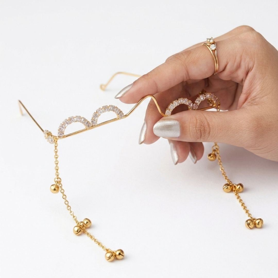 Chic Brass Facelet with Sparkling Arc Design & Ghungroo Facelet