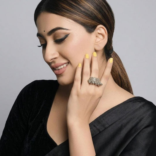 Oxidized German Silver Ghungroo Statement Toe Ring / Midi Ring