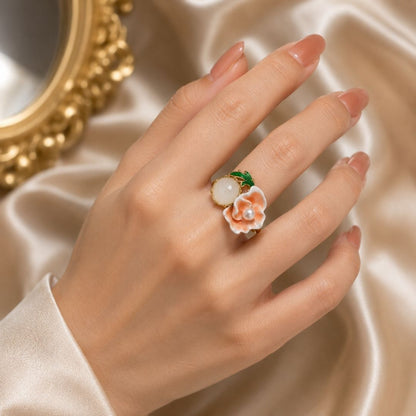 Floral Pearl Adjustable Ring