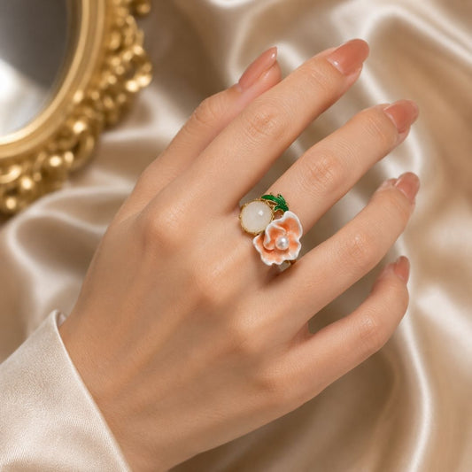 Floral Pearl Adjustable Ring