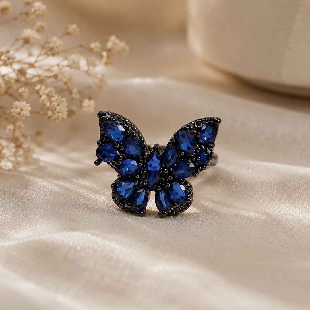 Premium Blue Butterfly Statement Ring for Women