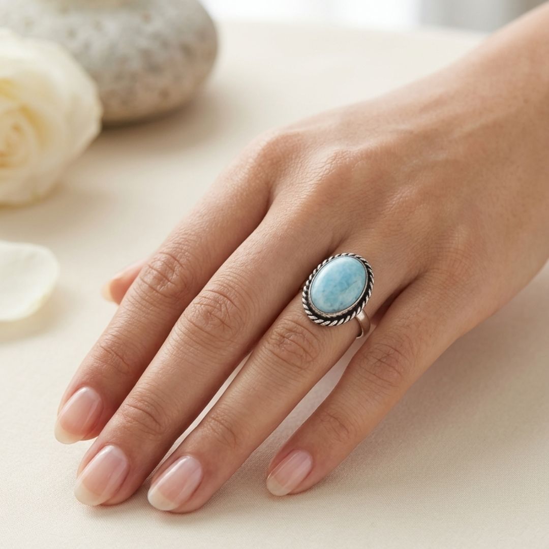 Vintage Lapis Light Blue Stone Silver Ring