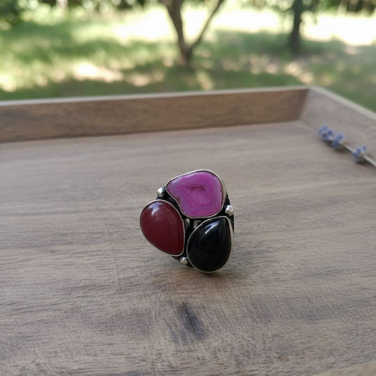 Midnight Bloom Multistone Oxidised Statement Ring