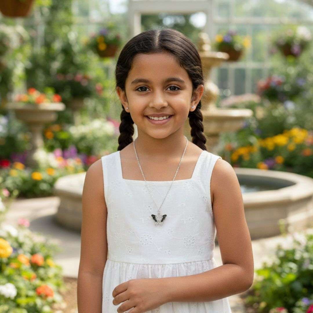 Silver Butterfly Pendant Necklace – Black & White Enamel