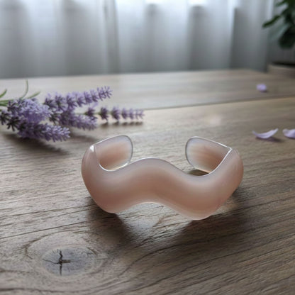 Blush Pink Resin Wave Bangle Bracelet for Women – Minimal Cuff