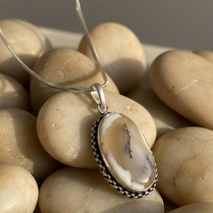 Ivory White Oval Pendant Necklace