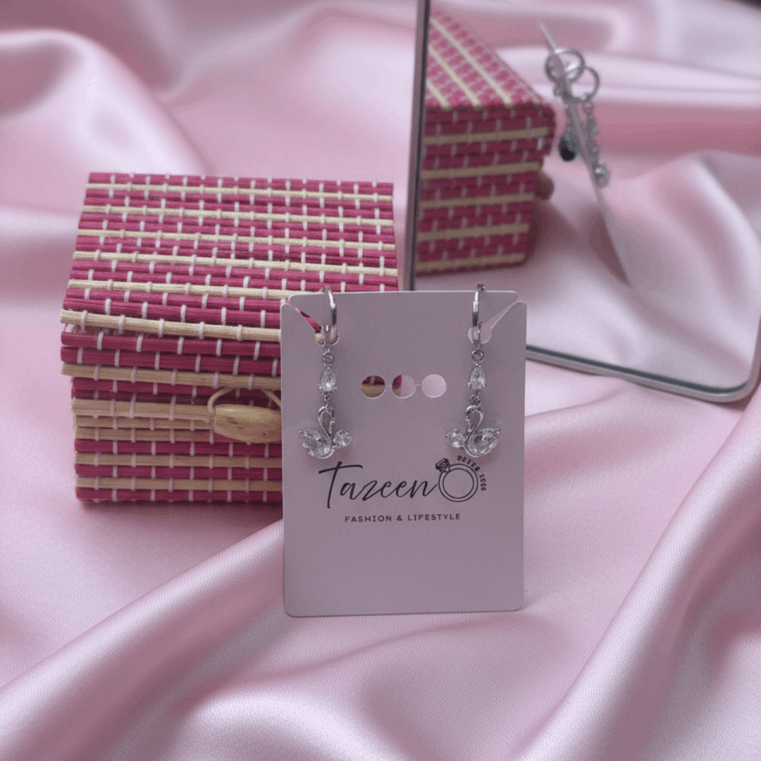 Silver Swan CZ Drop Earrings
