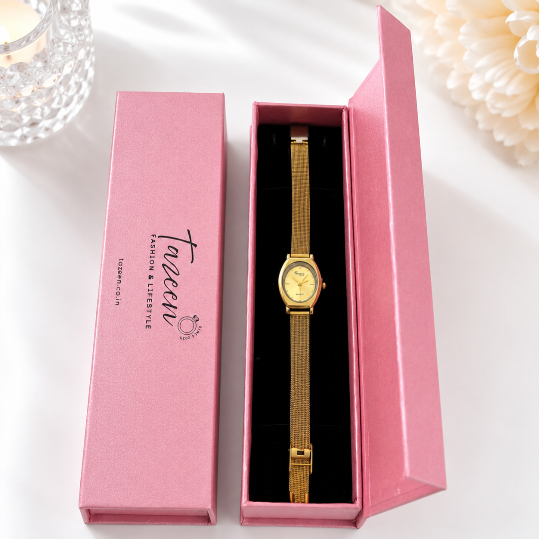 Annie Luxe Oval Gold Mesh Watch for Women – 18KT Gold-Tone Stainless Steel