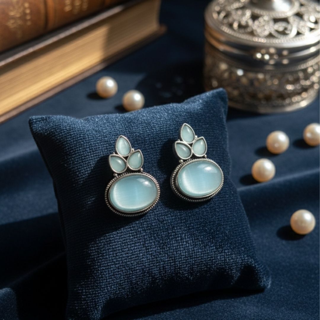 Vintage Oxidised Earrings with Soft Aqua Finish