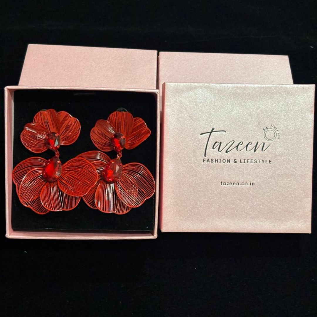 Maroon Floral Statement Earrings for Women – Lightweight Party Wear Earrings for Girls