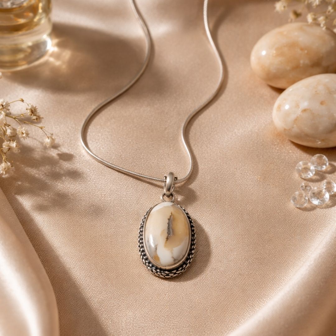 Ivory White Oval Pendant Necklace