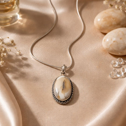Ivory White Oval Pendant Necklace