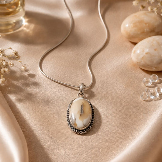 Ivory White Oval Pendant Necklace