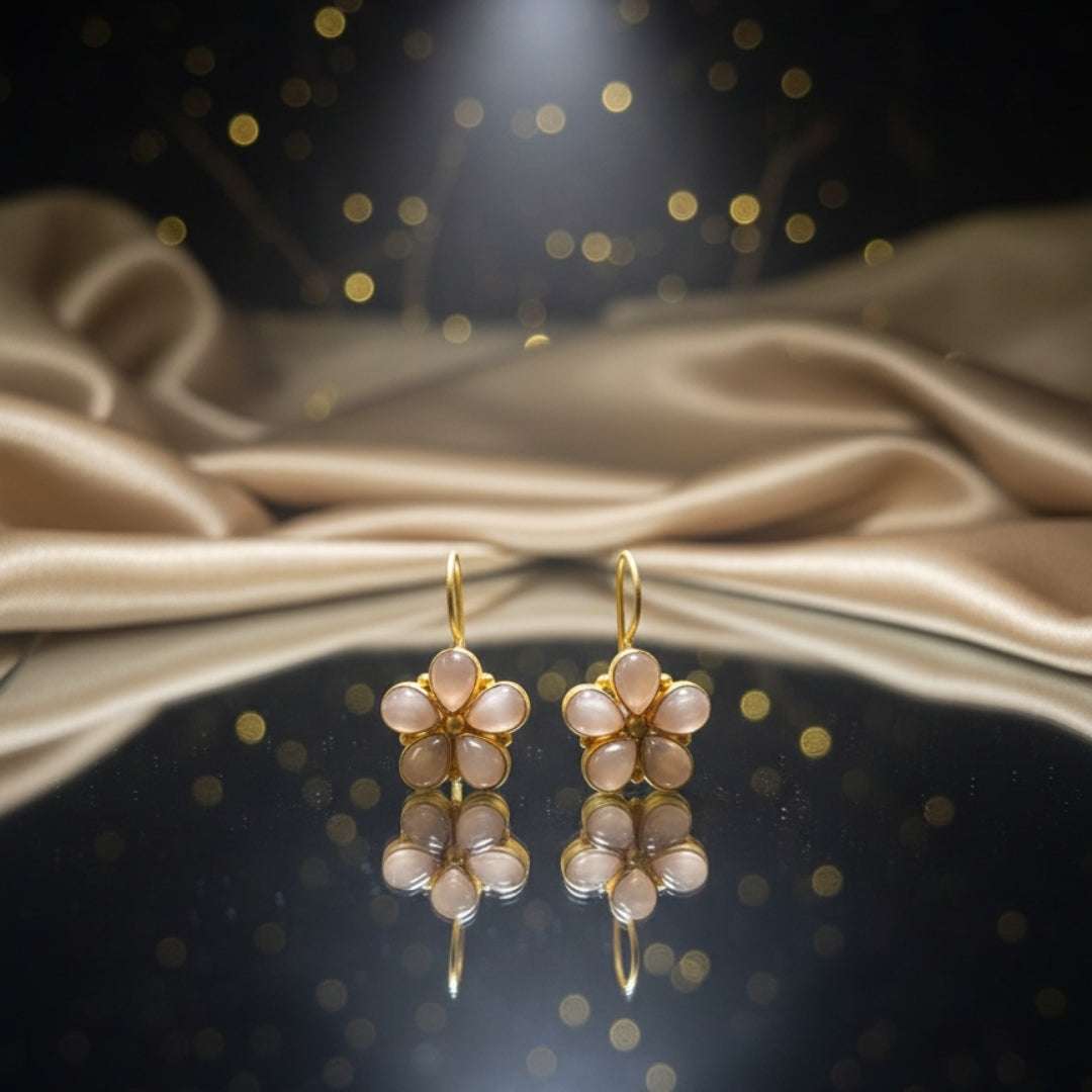 Ivory Blossom Floral Earrings – Gold Finish