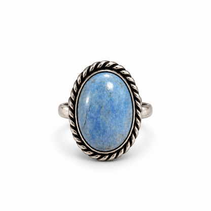 Oxidised Silver Blue Stone Statement Ring for Women