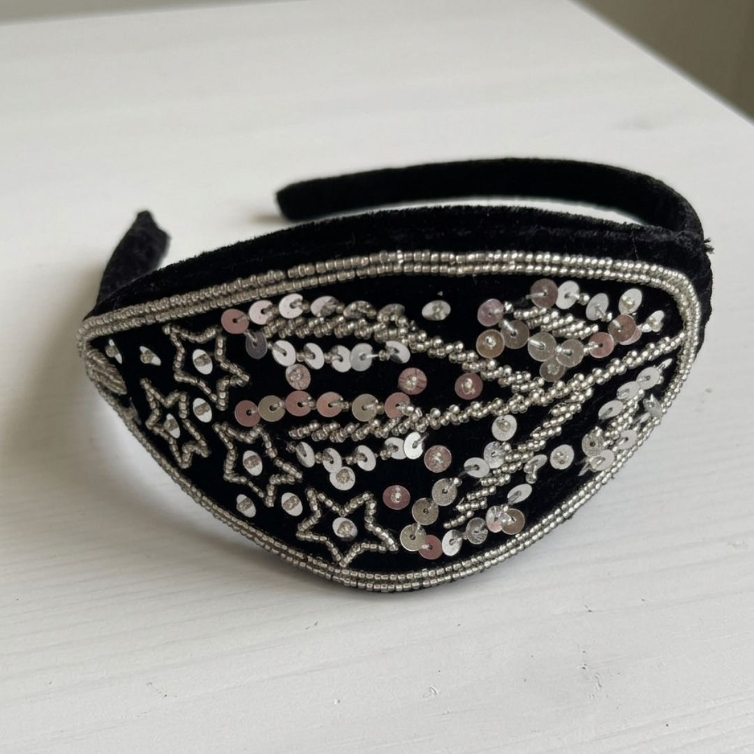 Handmade Premium Velvet Embellished Hairband with Sequins & Star Detailing
