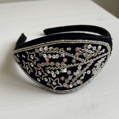 Handmade Premium Velvet Embellished Hairband with Sequins & Star Detailing