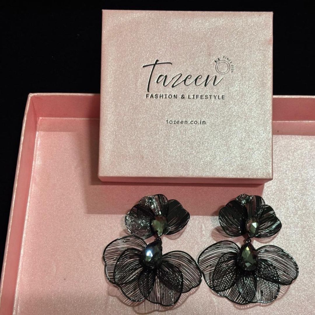 Black Floral Statement Earrings for Women – Lightweight Party Wear Earrings for Girls