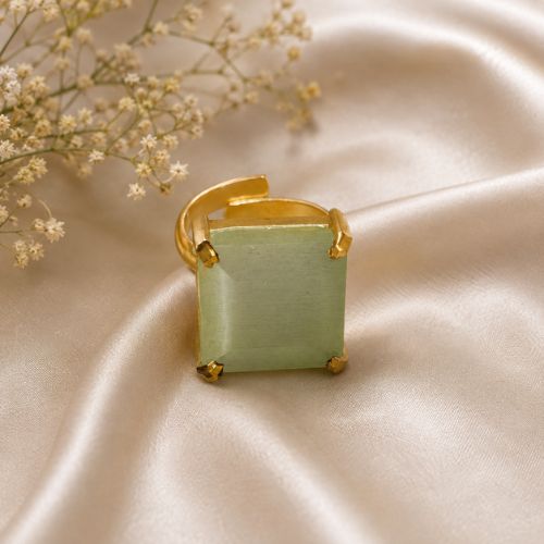 Soft Green Gemstone Statement Ring with Gold Setting