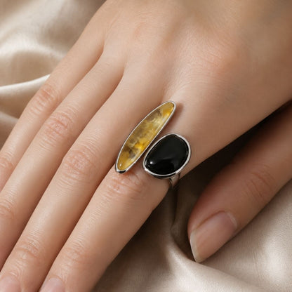 Brass 18K Gold-Plated Natural Stone Irregular Open Ring