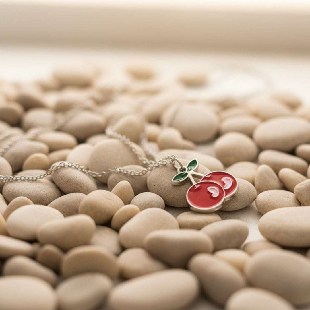 Cherry Red Kids Pendant Necklace – Enamel Fruit Charm