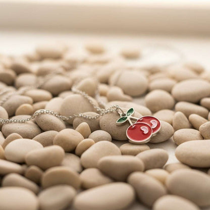 Cherry Red Kids Pendant Necklace – Enamel Fruit Charm