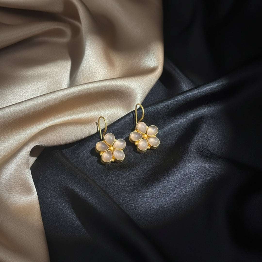 Ivory Blossom Floral Earrings – Gold Finish
