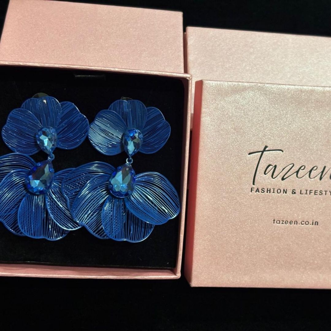 Blue Floral Statement Earrings for Women – Lightweight Party Wear Earrings for Girls