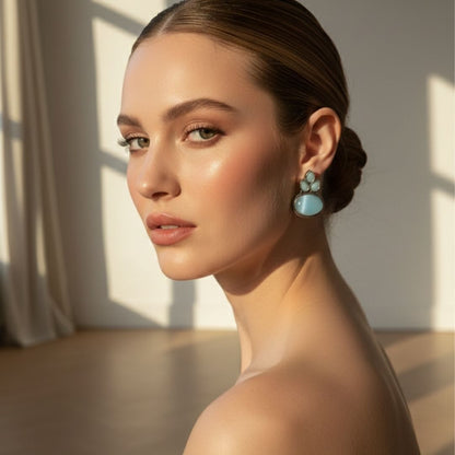 Vintage Oxidised Earrings with Soft Aqua Finish