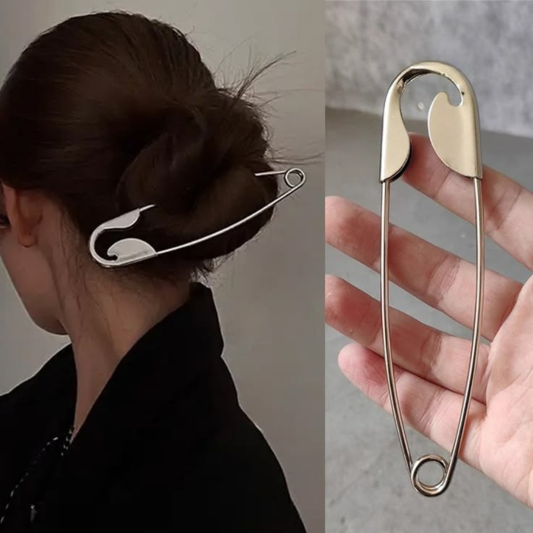Gold Plated Oversized Safety Pin Hair Bun Stick for Women