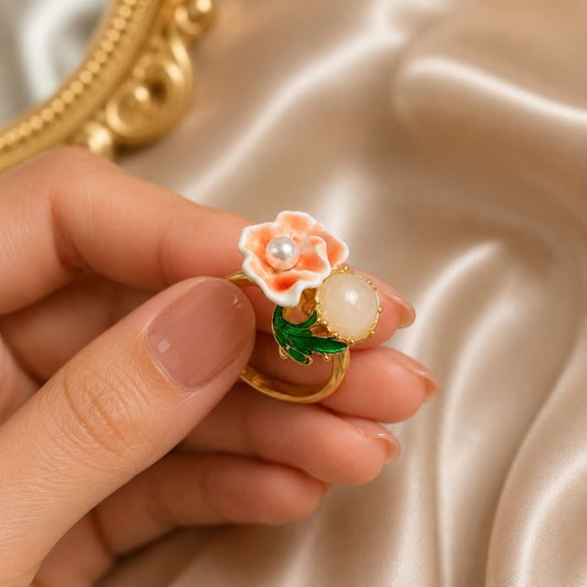 Floral Pearl Adjustable Ring