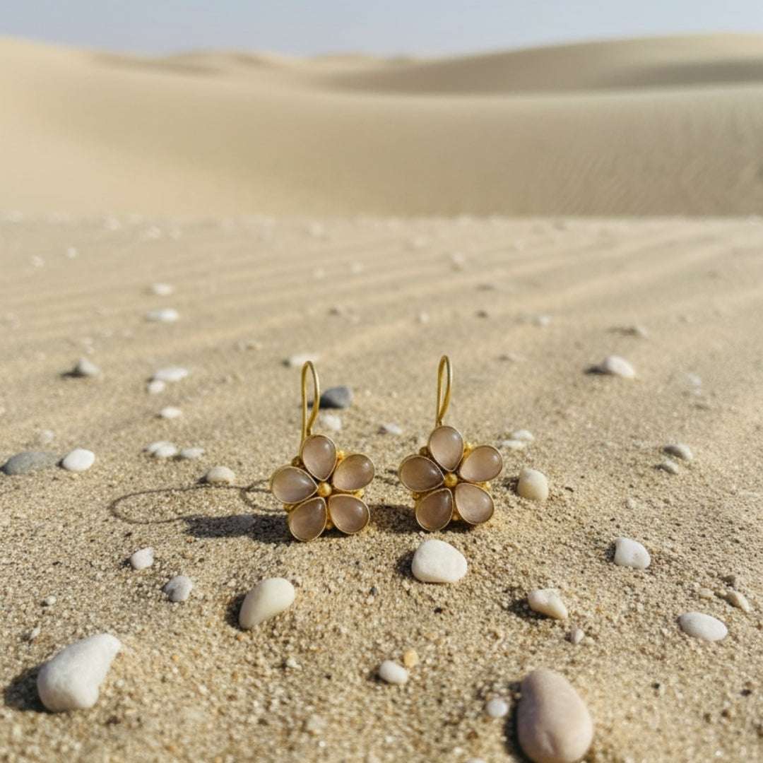 Ivory Blossom Floral Earrings – Gold Finish