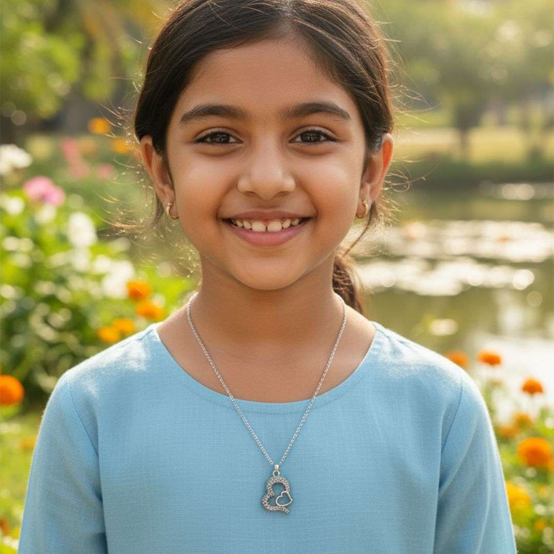 Double Heart Crystal Pendant Necklace – Silver Chain