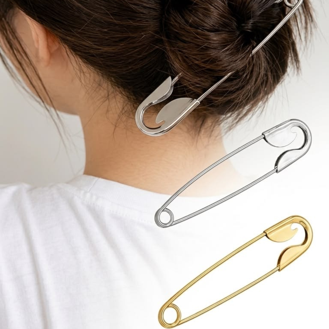 Silver Plated Oversized Safety Pin Hair Bun Stick for Women