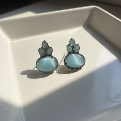 Vintage Oxidised Earrings with Soft Aqua Finish