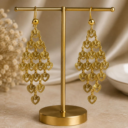 Golden Heart Cascade Drop Earrings