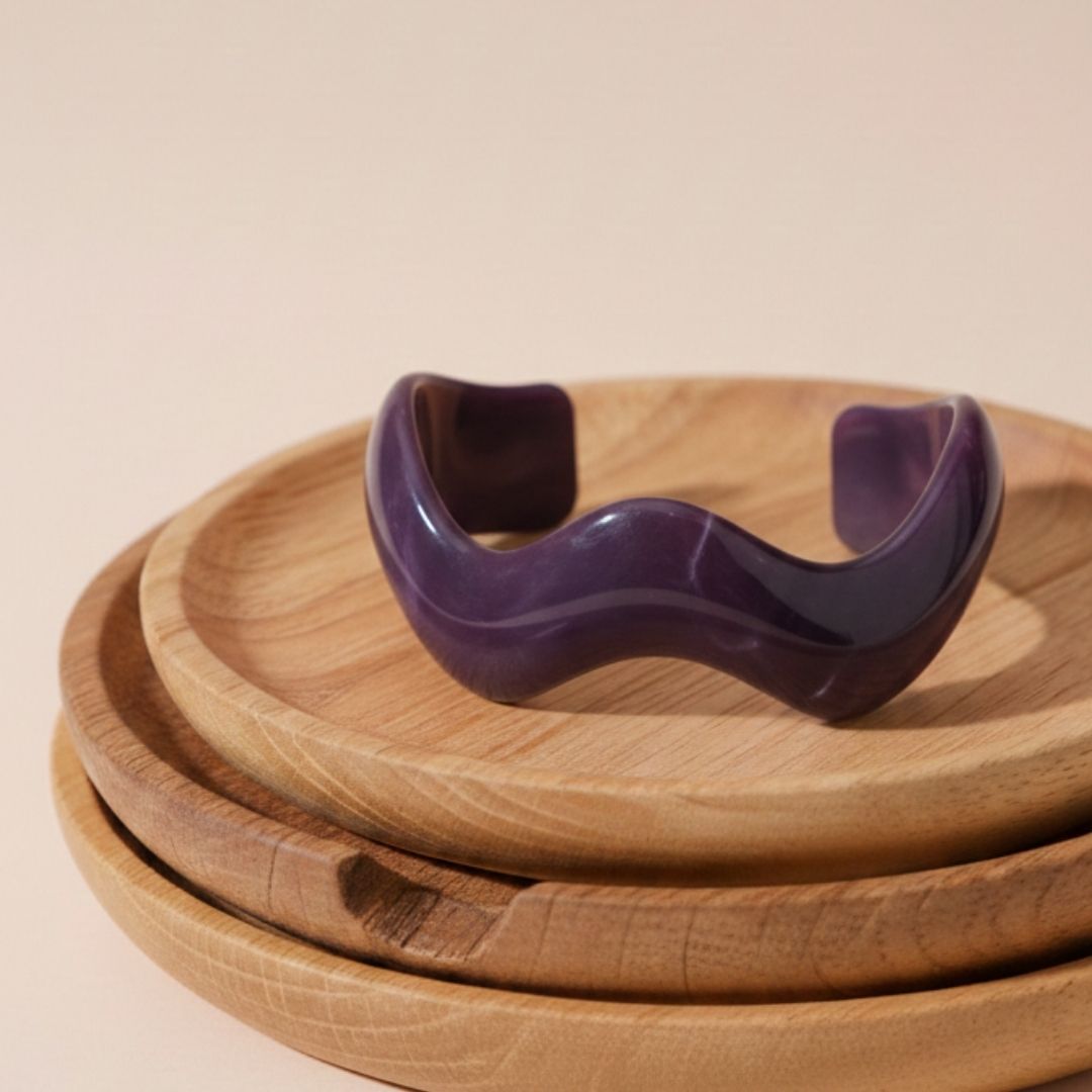 Purple Resin Wave Bangle Bracelet for Women – Trendy Cuff