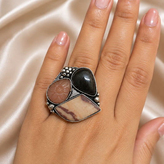 Handcrafted Sterling Silver Multi-Stone Statement Ring