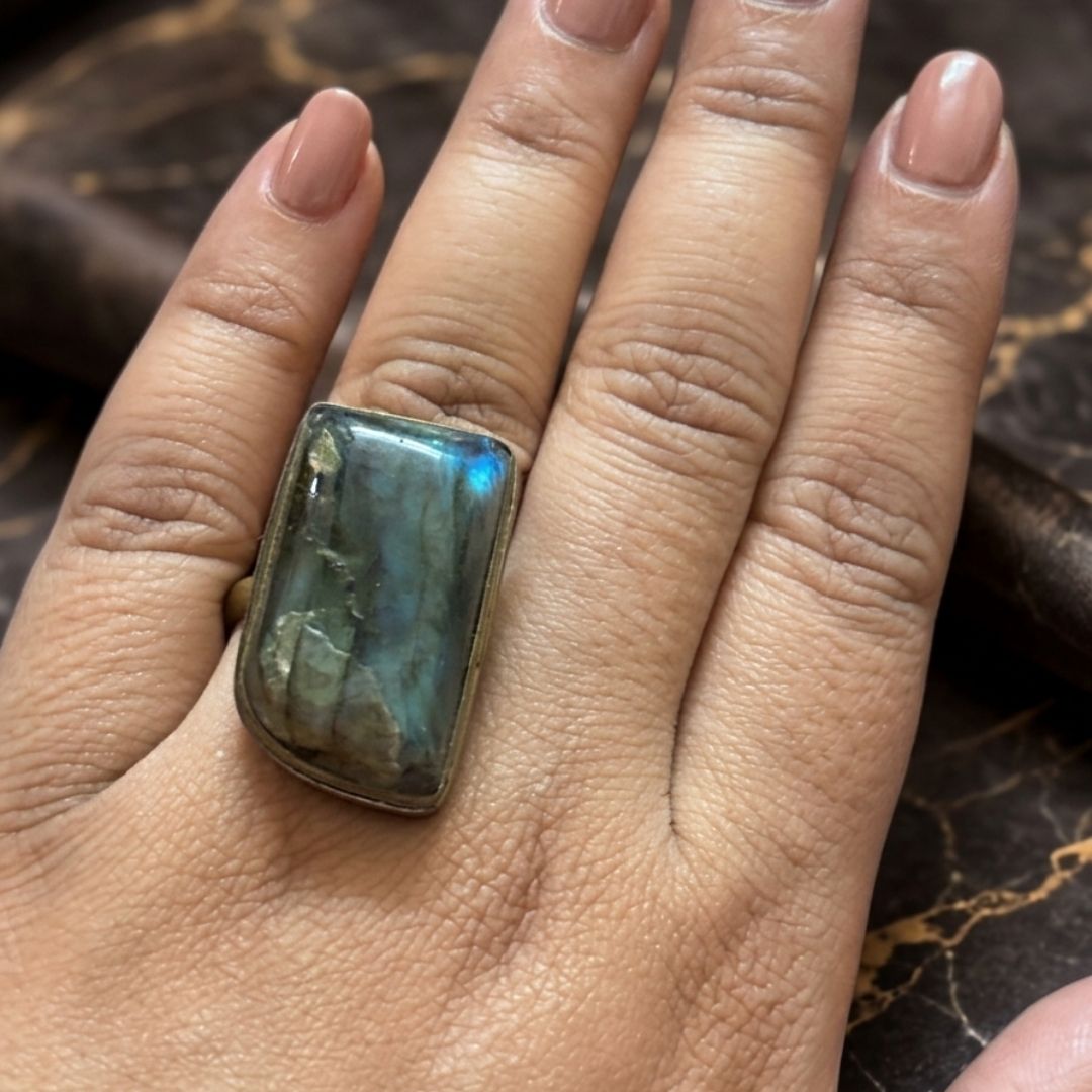 Rectangular Stone Brass Statement Ring