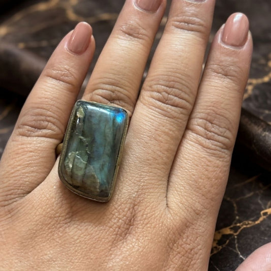 Rectangular Stone Brass Statement Ring