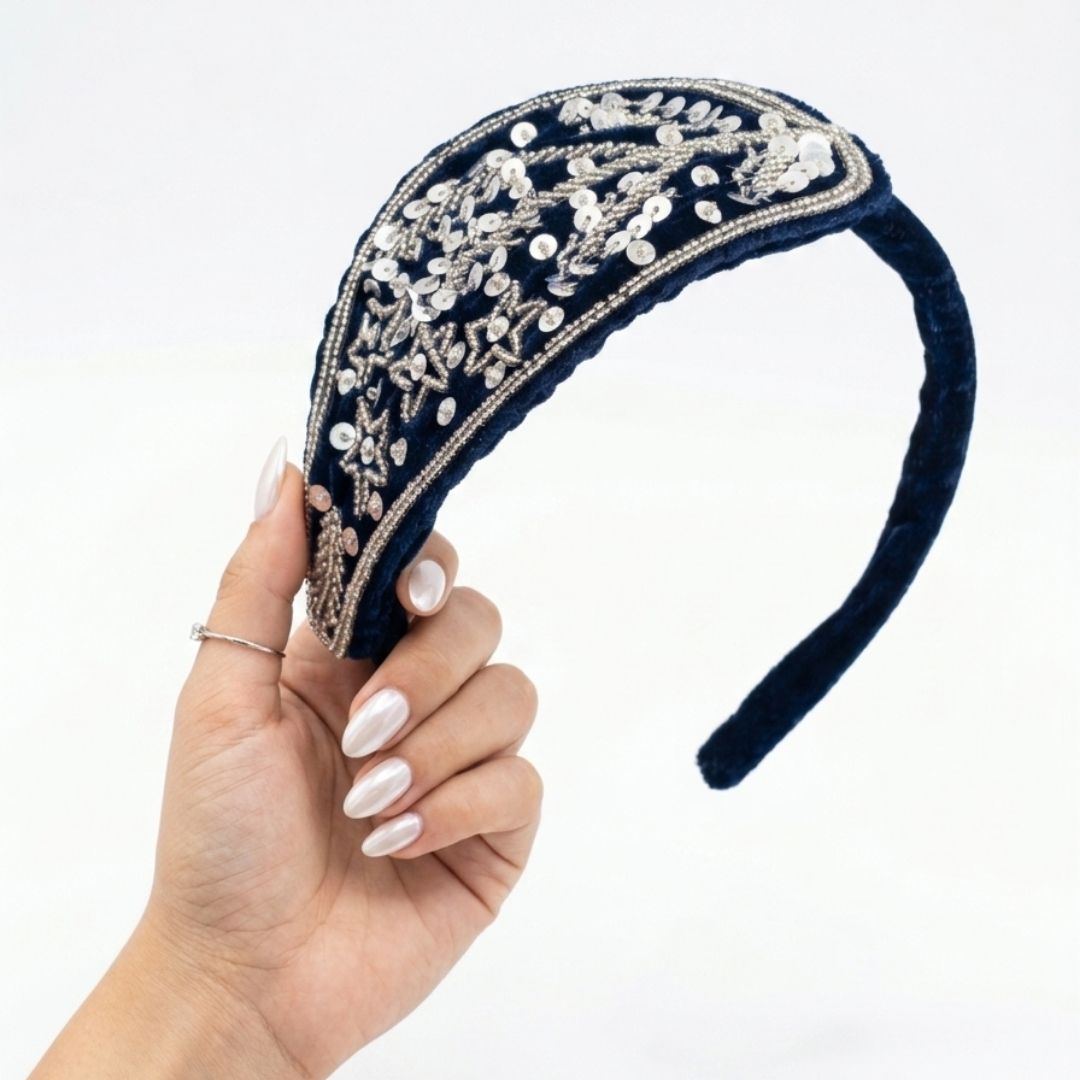 Handmade Premium Velvet Hairband with Sequin & Star Embellishment