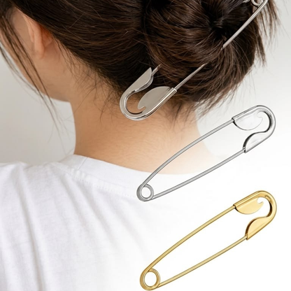 Gold Plated Oversized Safety Pin Hair Bun Stick for Women