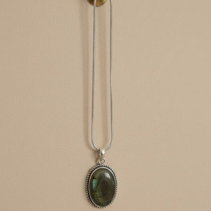Mystic Green Oval Pendant Necklace