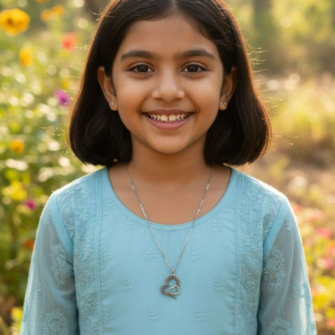 Double Heart Crystal Pendant Necklace – Silver Chain