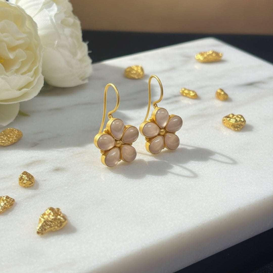 Ivory Blossom Floral Earrings – Gold Finish