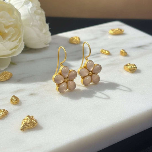 Ivory Blossom Floral Earrings – Gold Finish