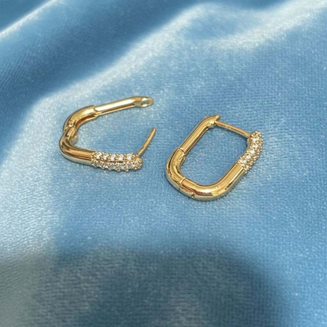 Gold Plated CZ Square Hoop Earrings | Anti-Tarnish