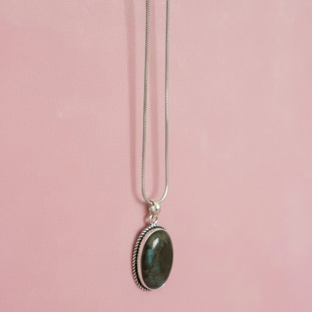 Mystic Green Oval Pendant Necklace
