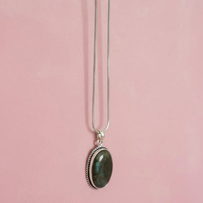 Mystic Green Oval Pendant Necklace