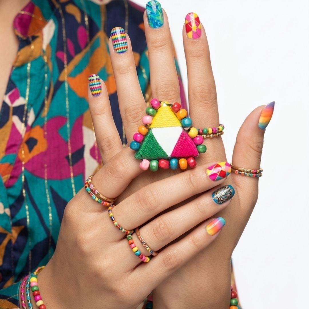 Handmade Multicolor Thread & Mirror Work Statement Ring